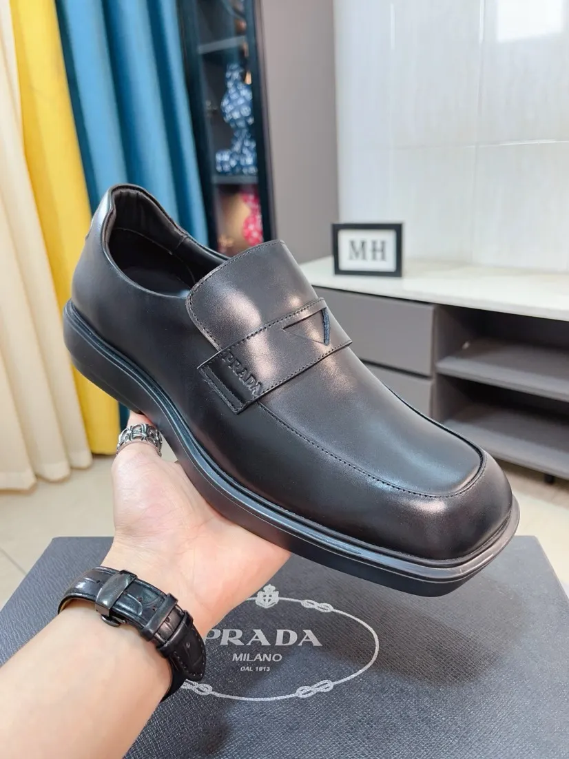 Men's shoes 💰540🌹🌹【PRADA Leather Shoes】Top purchasing agency Original imported Italian custom-made open-edge beaded cowhide leather surface, fully imported water-dyed breathable cowhide lining, original factory special molded sole super comfortable, size: 38-44